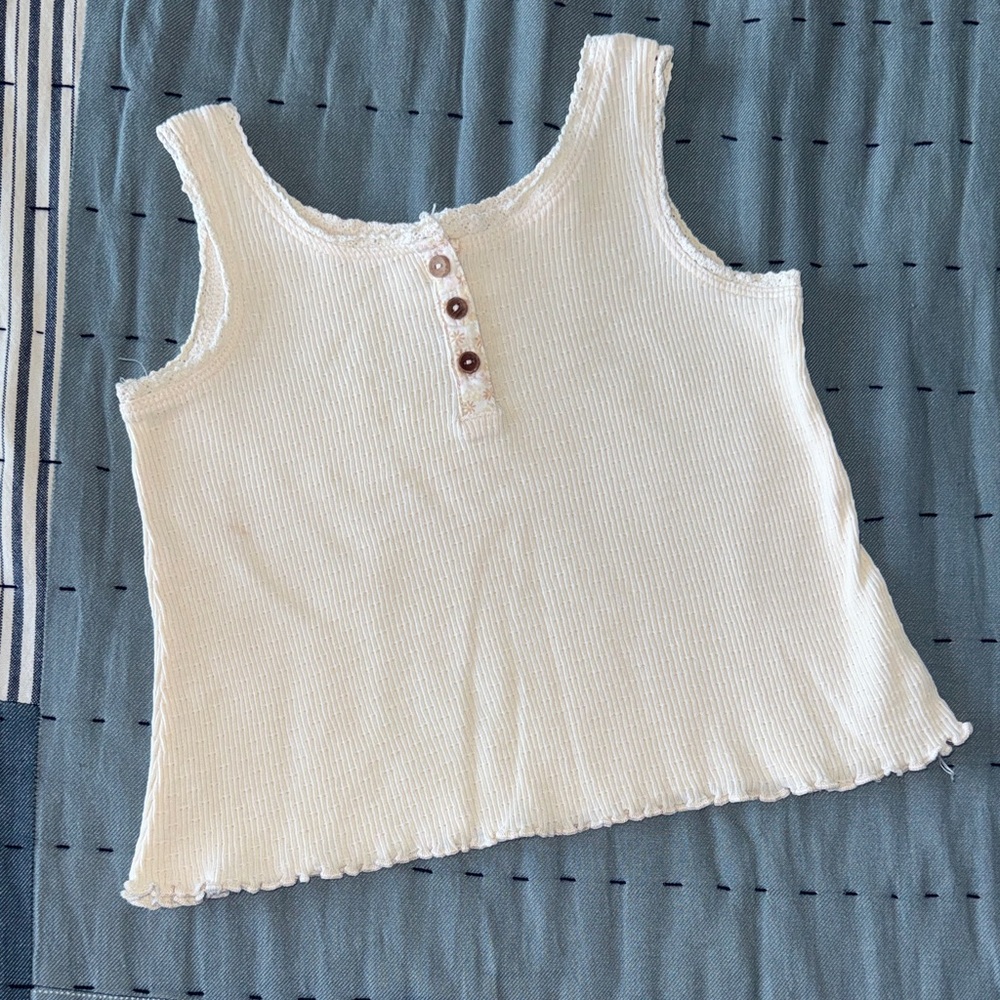 Zara Girls' Cream Ribbed Tank Top with Button Detail